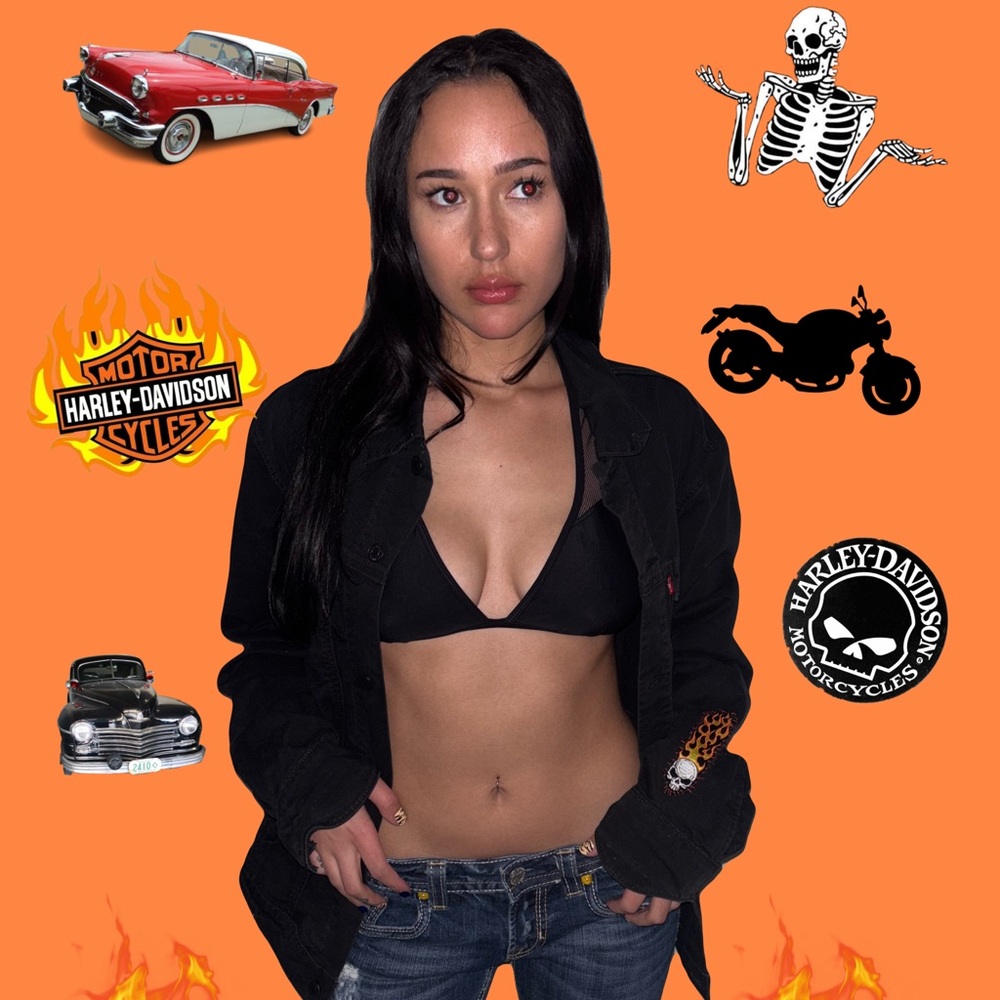 Upcycled Black vintage Levi’s jacket with a Harley Davidson patch jacket